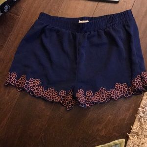 Blue and orange high-waisted shorts! Embroidered!
